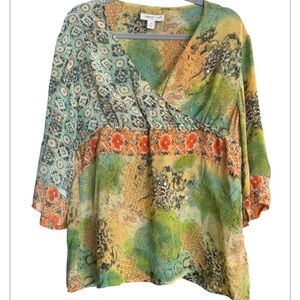 Coldwater Creek NWOT  100% Silk Colorful Patchwork Blouse